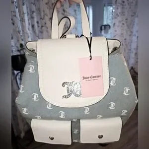 Juicy Couture Pack it Up Washed Denim Backpack White  Rhinestones Small New White Blue Juicy Couture Mini Backpack Denim MSRP $99  main image 3